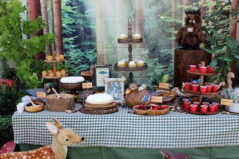 Camping Themed Graduation + Birthday Party via Kara's Party Ideas | KarasPartyIdeas.com (18) Campfire Birthday Party, 1st Birthday Boy Themes, Camping Theme Birthday Party, Camping Theme Birthday, Glamping Birthday, Forest Birthday Party, Glamping Party, Dessert Table Backdrop, Forest Birthday