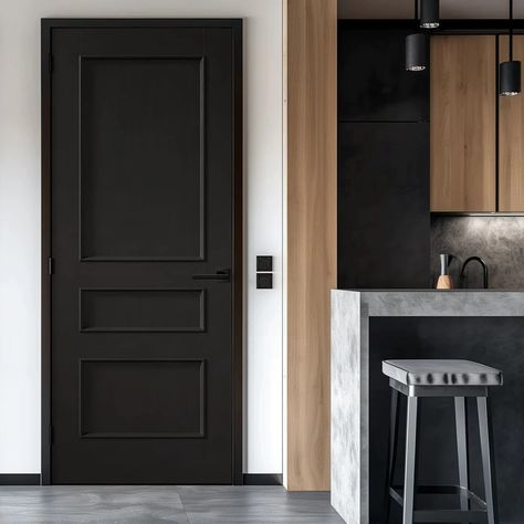 Toledo Black Panel Internal Door - Prefinished Charcoal Doors Interior, Dark Wood Doors, Black Internal Doors, Black Composite Door, Bathroom Door Handles, Door Making, Dark Doors, Black Rooms, Contemporary Door