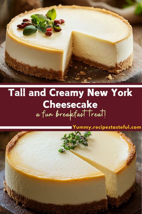 This Tall and Creamy New York Cheesecake is the epitome of decadence. With a rich, smooth filling made from cream cheese, sour cream, and vanilla beans, it’s a dessert that’s perfect for any occasion. The cheesecake is perfectly baked to a golden brown on the edges while keeping a creamy, slightly jiggly center, and it’s topped with a tangy sour cream layer that makes each bite irresistible. Plain Cheesecake Recipes, Cheesecake Topping Ideas, New York Cheesecake Recipe, Plain Cheesecake, Cheesecake Toppings, Vanilla Beans, New York Cheesecake, Springform Pan, Cheesecake Recipe