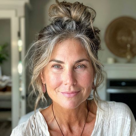 magnific O0jTQ2w4XBu768W4qvsr Messy Bun with Face Framing Layers Chic Haircut, Hairstyles For Older Women, Messy Bob Hairstyles, Grey Hair Inspiration, Framing Layers, Messy Buns, Face Framing Layers, Long Gray Hair, Shoulder Length Hair Cuts