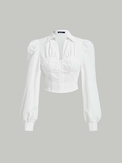 Simple Top Designs, White Fancy Top, Shein Tops Shirts, Shirt Design For Women, Trendy Shirts For Women, Fancy Shirt, Burmese Clothing, Plain Shirt, Causual Outfits