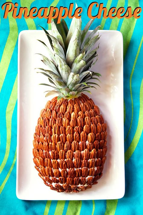 Pineapple Cheese (really) - SippitySup Pineapple Cheese Ball, Pineapple Cheese, New Year's Eve Appetizers, Pineapple Parties, Cheese Ball Recipes, Tiki Party, Hawaiian Party, Retro Party, Luau Party