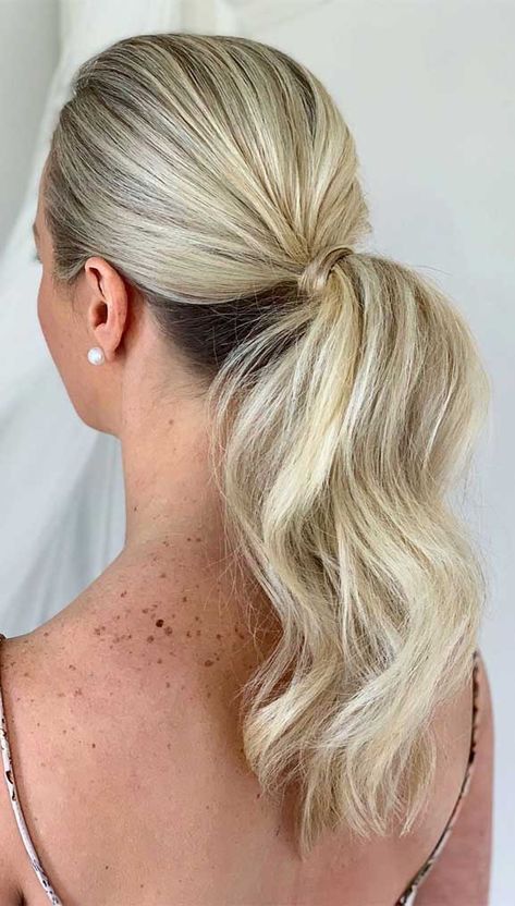 Short Thick Hair Ponytail, Fancy Ponytail Medium Length Hair, Volume Wedding Ponytail, Textured Low Ponytail Wedding, Textured Bridal Ponytail, Power Ponytail Wedding, Volume Ponytail Formal, Short Ponytail Hairstyles, Dutch Braid Ponytail