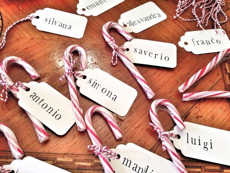 Candy Cane Wedding Favors, Christmas Dinner Party Decorations Place Settings Name Cards, Christmas Table Name Placements, Candy Cane Place Cards, Xmas Name Place Cards, Christmas Place Name Ideas, Christmas Name Tags For The Table, Christmas Table Place Names, Name Place Cards Christmas