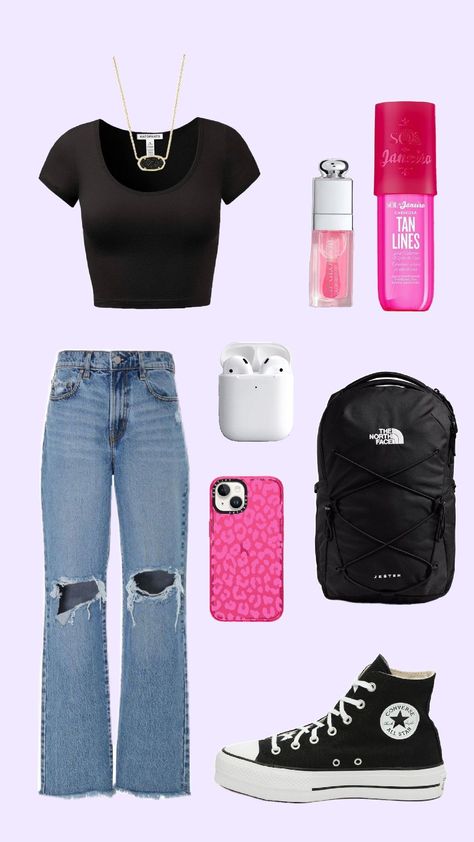 Easy school outfit💕 #school #outfit #trendy #fyp #pink Outfits For Sixth Graders, Back To School Outfit Collage, Grade 8 Back To School Outfits, Outfit Ideas For School Colorful, Cute Elementary School Outfits, Cute Pink School Outfits, Back To School Outfits Bulletin Boards, Back To School Outfits For 12-13, Sophmore Year Outfits High Schools