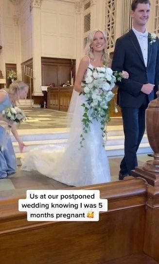 A WOMAN shocked her friends when she bared no bump during her wedding – even though she was five months pregnant at the time. Caroline Hjelle, the wife of MLB player Sean Hjelle, shared her story on social media. The mom of one, who is now seven months along, had shared a video of her […] 5 Months Pregnant Wedding Dress, Wedding Dresses Pregnant, 15 Weeks Pregnant, Five Months Pregnant, Heavily Pregnant, 5 Months Pregnant, Pregnant Bride, 6 Months Pregnant, Pregnant Wedding