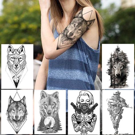 Coyote Tattoo, Tatoo 3d, Black Skull Tattoo, Tattoo Wolf, Tier Tattoo, Tattoo Female, Arm Temporary Tattoos, Black Henna, Flower Tattoo Arm