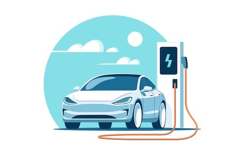 Electric Car Charging Station, Electric Station, Two Piece Evening Dresses, Electric Car Charging, Electric Vehicle Charging Station, Illustration Style, Electric Car, Charging Station, Minimalist Style