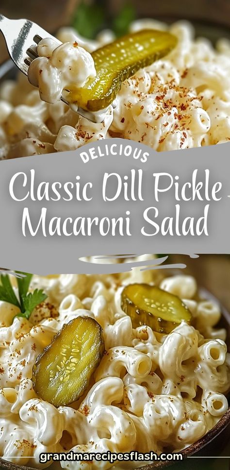 This tangy and creamy Dill Pickle Macaroni Salad is the perfect side dish for picnics, barbecues, or potlucks! The crunch of dill pickles and fresh dill adds a refreshing twist to this crowd-pleaser. #DillPickleMacaroniSalad #PastaSaladRecipe #SummerSides Pickle Macaroni Salad, Dill Pickle Salad, Pickle Salad, Picnic Side Dishes, Pickle Lover, Sides Dishes, Red Onion Relish, Onion Relish, Dill Pickles