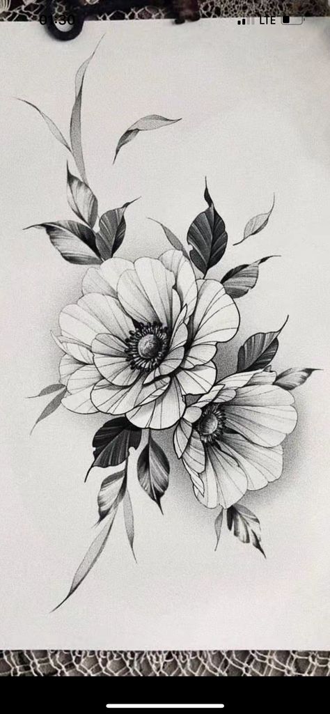 Anemone Tattoo, Wild Rose Tattoo, Peony Illustration, Pencil Drawings Of Flowers, Flower Tattoo Drawings, Gothic Flowers, Wildflower Tattoo, Forearm Tattoo Design, Floral Tattoo Sleeve