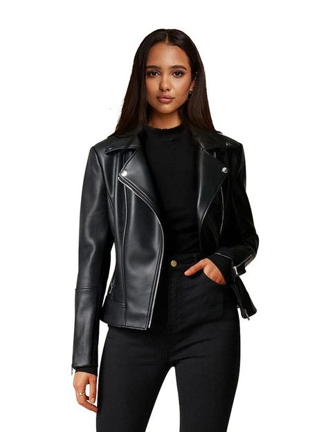 Athlemo Womens Faux Leather Motorcycle Jackets Classical Black PU Slim Short Biker Yearbook Photoshoot, Short Biker, Black Biker Jacket, Faux Leather Motorcycle Jacket, Biker Coat, Pu Jacket, Faux Leather Coat, Motorcycle Jackets, Biker Leather