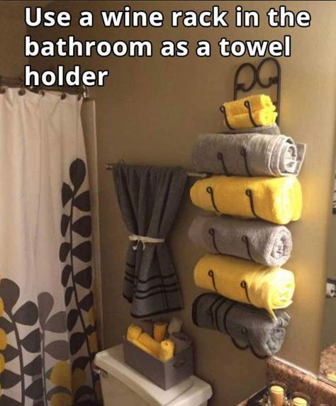 Use a wine rack in the bathroom as a towel holder Bathroom Hacks, Decor Baie, Towel Holder Bathroom, Towel Racks, Small Bathrooms, Bathroom Redo, Bath Room, Kids' Bathroom, Guest Bathroom