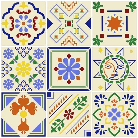 Dengeki Daisy, Tile Stencil, Mexican Tile, Art Deco Posters, Owl Painting, Moroccan Design, Stencil Template, Mexican Art, Mexican Folk Art