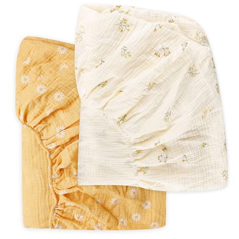 PRICES MAY VARY. Soft and breathable: This set of crib sheets is made of 100% muslin cotton, which is super breathable, soft and comfortable to care for baby's skin without irritating them. Crib sheets also keep your baby cool and comfortable in hot weather. 2 Crib Sheets: You will receive two crib sheets in a two-piece set that can be changed or washed daily. Easy to care: This crib sheet set is machine washable. It's best to hand wash and dry at a low temperature to make it softer after washin Vintage Floral Nursery, Yellow Crib, Best Baby Blankets, Baby Crib Sheets, Mini Crib Sheets, Nursery Bedding Sets, Girl And Boy, Mini Crib, Crib Mattress