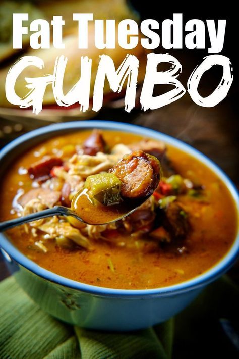 Gumbo No Seafood, Fat Tuesday Dinner Ideas, No Seafood Gumbo, Gumbo Sausage, Fat Tuesday Food, Cajun Gumbo, Chicken Sausage Gumbo, Seafood Gumbo Recipe, Southern Foods