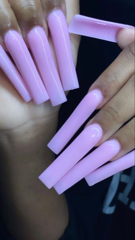 Xl Solid Color Nails, Long Acrylic Nails Solid Color, Nails Acrylic Square Long, All Pink Nails, Long Pink Acrylic Nails, Xl Long Acrylic Nails, Xl Nails, Fye Nails, Long Acrylic Nail Designs