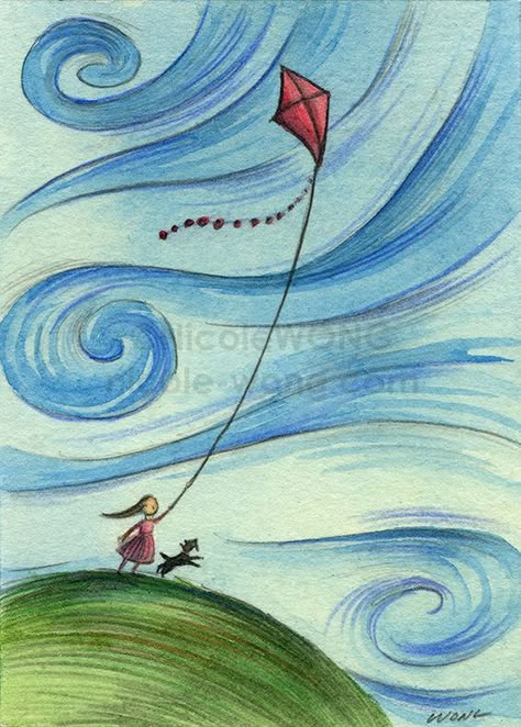 Dashain Drawing, Flying Kites Drawing, Camping Drawing, Flying Kites, Bd Art, Drawing Watercolor, Kite Flying, Art Pencil, Art Cards