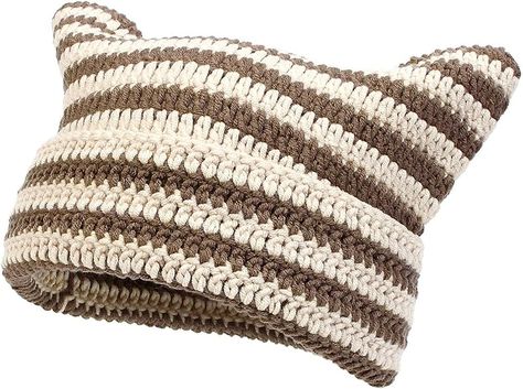 YAMEIZE Cat Ear Striped Knitted Hats - for Women Men Trendy Warm Soft with Cat Ear Striped Beanie Women Soft Cat Hat Winter Cap Girls Outdoor Beige Brown : Amazon.co.uk: Fashion Cat Ears Hat, Cat Eared Beanie, Grunge Accessories, Crochet Hat For Women, Fox Hat, Cat Beanie, Cap Girl, Wool Hat Knit, Beanie Hats For Women