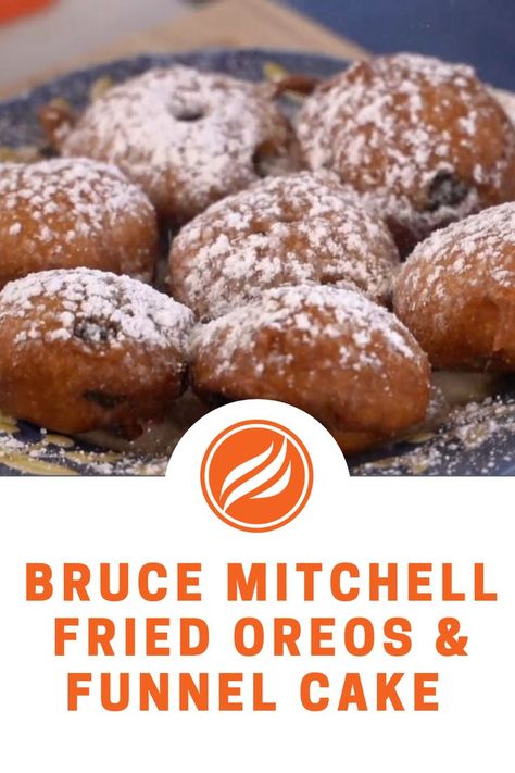 Bruce Mitchell shows you how to make his fried oreos and funnel cake from right on the bayou. Click the link for the full recipe and how to watch Bruce Mitchell's new show "On the Bayou" #blackstone #blackstoneproducts #brucemitchell #onthebayou #friedoreos #funnelcake Blackstone Funnel Cake, Hibachi Chicken Fried Rice On Blackstone Griddle, Fried Oreos With Pancake Mix Recipe, Funnel Cakes On Blackstone, Diy Funnel Cake Pancake Batter, Deep Fried Oreos Without Pancake Batter, Krusteaz Pancake Mix, Hibachi Recipes, Smash Burger Recipe