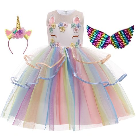 Unicorn Dresses, Party Dress Kids, Rainbow Costumes, Birthday Tutu Dress, Unicorn Dress, Kids Party Dresses, Birthday Girl Dress, Christmas Costume