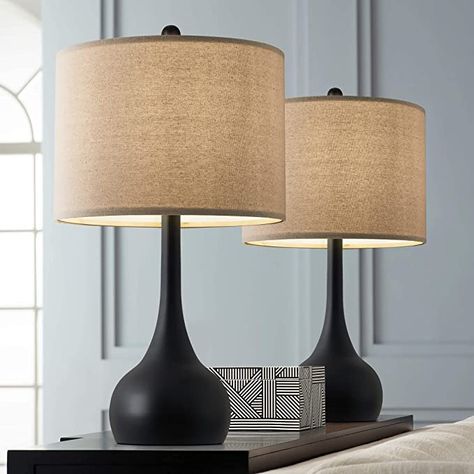 PORTRES 23.75'' Table Lamp Set of 2 for Living Room Modern Nightstand Lamps for Bedroom Kids Room Study Room Office Table Lamps Black - - Amazon.com Black Lamps Living Room, Modern Bedroom Table Lamps, Farmhouse Table Lamp, Modern Nightstand Lamps, Black Lamp Base, Nightstand Lamps, Lamps Black, Living Room Retro, Lamps For Bedroom