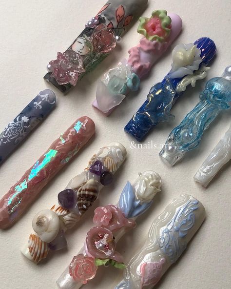 Heavenly dreams #nails #nailart #chinese #editorial Chinese Nails Designs, Xiaohongshu Nails, Nails Douyin, Heavenly Nails, Chinese Nails, Douyin Nails, Best Nail Designs, Almond Nail Art, China Nails