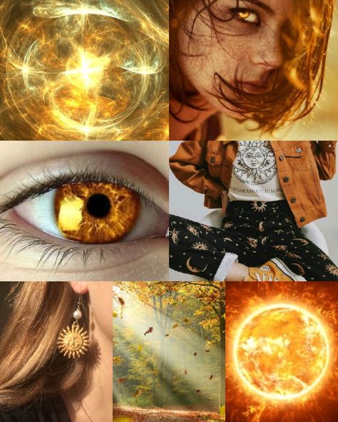 Ember Eyes Aesthetic, Sun Power Aesthetic, Sun Magic Art, Sun Based Character Design, Sun Magic Powers, Yellow Magic Aesthetic, Sun Magic Aesthetic, Sun Powers Aesthetic, Sun God Aesthetic