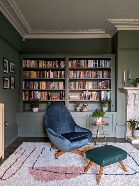 Georgian Semi - Lounge Georgian Lounge Ideas, Georgian Style Interiors, Georgian Library, Georgian Rectory, Georgian Library Study, Georgian Bookshelves, Georgian Living Room, Georgian Bookcase, Briarcliff Manor