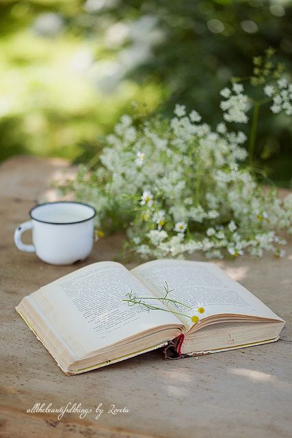 ♥ | Flickr - Photo Sharing! An Open Book, Tea And Books, Book Flowers, Queen Annes Lace, World Of Books, Trik Fotografi, Coffee And Books, Open Book, Book Nooks