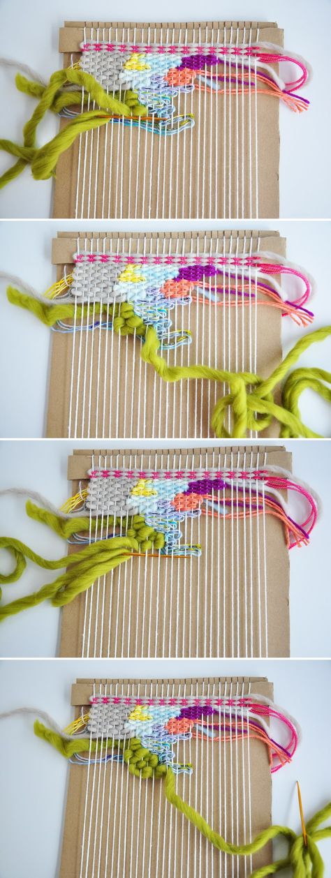 This fun weaving technique is great for beginners or if you need to work out of a creative block.  There's also a video! How To Doodle, Diy Tapestry, Weaving Loom Projects, Weaving Tutorial, Diy Weaving, Weaving Textiles, Weaving Projects, Woven Wall Hanging, Weaving Art