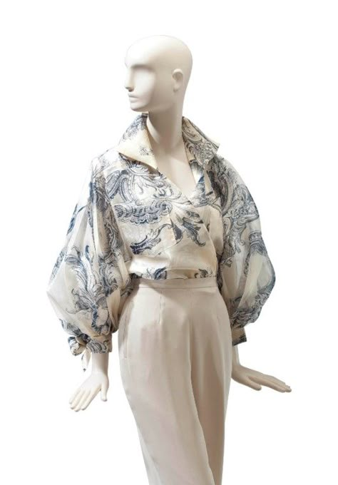 A CHRISTIAN DIOR IVORY AND NAVY BLUE PRINT SILK ORGANZA BLOUSE | LABELED 'CHRISTIAN DIOR BOUTIQUE 3295', CIRCA 2000 | shirt, Textiles & Costume | Christie's Dior Shirt Women, Elizabeth Taylor Fashion, Dior Blouse, Dior Fashion Week, Code Clothing, Dior Boutique, Recycled Dress, Dior Shirt, Organza Blouse