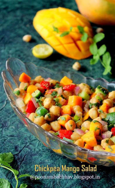 Annapurna: Chickpea Mango Salad Chickpea Mango Salad, Mango Chickpea Salad, College Syllabus, Veggie Crackers, Boil Sweet Corn, Chickpeas Benefits, Coconut Ladoo, Deep Fried Recipes, Vegetarian Platter