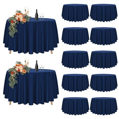 PRICES MAY VARY. ☕【12 Packs Includes】- You will receive 12 packs Premium Polyester Navy Blue Round Tablecloths 90 inch, great fot standard round table from 5ft to 3ft , providing from 15 inch to 27 inch drop, appropriate for seat 6-10 people.The Dark Blue Polyester table Cover is more luxurious, classic and gracious, Suitable for both formal & casual settings and makes a great gift for all occasions. 🍰【Premium Fabric Tablecloths】- Made of high quality thick polyester fabric which is naturally s Bronze Navy Wedding, Wedding Table Linens Round, Navy And Gold Table Decor, Blue Table Settings Wedding, Blue And Silver Table Setting, Navy Tablecloth Wedding, Navy Blue Quince, Navy Blue Wedding Table, Navy Blue Wedding Decorations