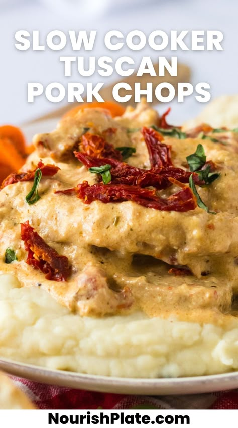 Slow Cooker Tuscan Pork Chops Easy Crockpot Pork Chop Recipes, Pork Loin Chops Recipes Slow Cooker, Pork Chop Slow Cooker Recipes, Crockpot Pork Steaks, Tuscan Pork Chops, Boneless Pork Chops Crock Pot, Pork Chops Slow Cooker, Easy Crockpot Pork Chops, Pork Loin Chops Recipes