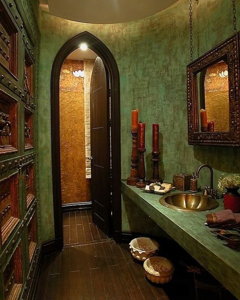 𝕸𝖔𝖔𝖉 𝕭𝖔𝖆𝖗𝖉 𝕹𝖚𝖒𝖇𝖊𝖗 𝟎𝟏𝟒 ⋆｡𖦹°⭒˚ Medieval Bathroom, Moroccan Decor Bathroom, Moroccan Bathroom Decor, Moroccan Style Bathroom, Gothic Bathroom Ideas, Victorian Gothic Decor, Gothic Bathroom, Mediterranean Bathroom, Moroccan Bathroom