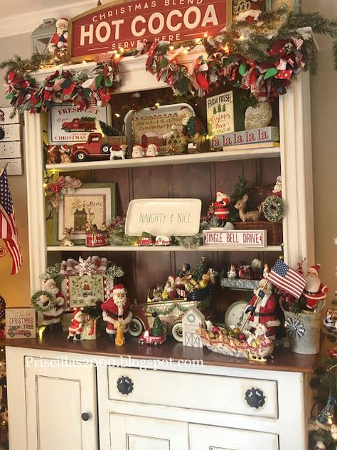 Decorate China Cabinet For Christmas, Dining Room Hutch Christmas Decor, China Hutch Christmas Decor, Decorating China Cabinet For Christmas, China Cabinet Christmas Display, Christmas Bakers Rack Decor, Hutch Decorated For Christmas, Christmas Hutch Display, Decorating Bookcases For Christmas