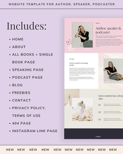 🎊 NEW: website template - AMAZING AUTHOR! Elegant, classy, and feminine website with custom watercolor touches. It was designed specifically for an author, podcaster, and speaker. 📚 🌸 Tell your story, showcase and sell your books, offer valuable freebies, blog, share your latest podcast episodes, and book speaking events – all on one elegant website! ✨ The website includes these pages: * Home * About * All books * Single book page * Speaking page * Podcast page * Freebies * Blog page * Blo... Feminine Website, Single Book, Branding Website Design, Tell Your Story, Custom Watercolor, Website Branding, Blog Page, New Website, Book Page