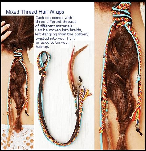 mixed thread hair wrap Hemp Hair Wrap, Hair Wraps Thread Ideas Boho, Hairstyle With Thread, Diy Hair Wrap Extension, Hair Wraps Thread Diy Step By Step, Boho Hair Wrap Diy, Hair Wraps Thread Ideas, Hair Wraps Thread, Thread Hair Wraps