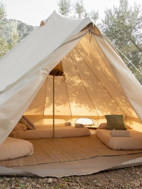 Tp Tent, Bell Tent Interior, Tent Living, Glamping Resorts, Glamping Site, Milk Magazine, Tent Design, Bell Tent, Camping Bed