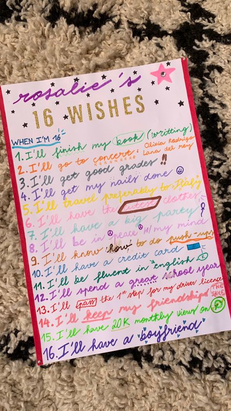 16 Candles Wishes, 16 Wishes Themed Birthday Party, 16 Wishes Party Theme, Birthday Gifts 16 Sweet Sixteen, Party Activities Sweet 16, Wishes For 2024, Sixteen Wishes Candles, Sweet 16 Wishlist, 16 Wishes Birthday Theme