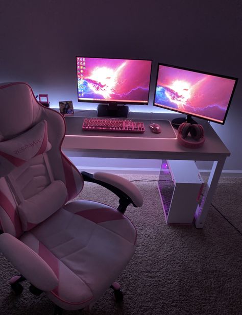 #gamer #gamingsetup #gamingroom #gamergirl #custompc Set Up Gamer Girl, Setup Gamer Girl, Streamer Girl, Set Up Gamer, Dream Setup, Setup Gamer, Gamer Setup, Room Wall Colors, Gamer Room Decor