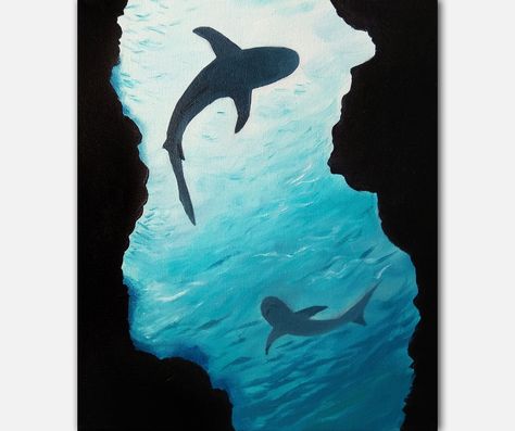 Painting Minimal, Shark Painting, Under The Water, Simple Canvas Paintings, Cute Canvas Paintings, Easy Canvas Painting, Painting Art Lesson, Simple Acrylic Paintings, Small Canvas Art