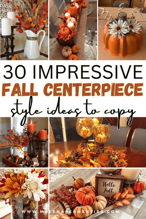 Spruce up your fall table decor with centerpieces! These 30 inspiring table decorations will elevate autumn gatherings. Whether you're into DIY Thanksgiving centerpieces or love the rustic vibe of harvest decor, we've got endless ideas for you. Dive into floral arrangements, pumpkin centerpieces, and all things natural to set the perfect fall scene. Let your Thanksgiving table shine with our curated tablescapes, and don't forget to check out our outdoor fall setups for some extra inspiration! Easy Fall Centerpieces, Fall Centerpiece Ideas, Diy Thanksgiving Centerpieces, Fall Centerpieces Diy, Fall Floral Centerpieces, Fall Harvest Decorations, Fall Centerpieces, Fall Decor Diy Crafts, Fall Table Centerpieces