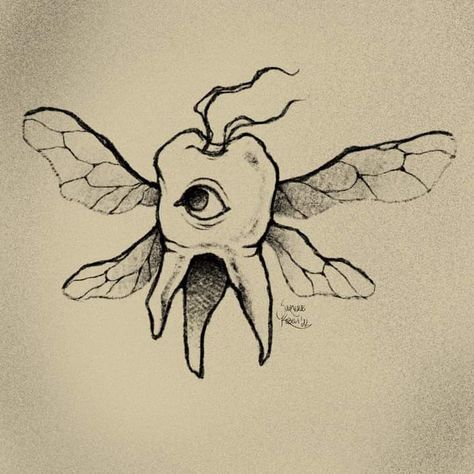 illustration of a tooth with wings and an eye Art Tattoos, Tooth Fairy, I Forgot, Tattoo Art, Tattoo Ideas, Pencil, Tattoos, Bodypainting