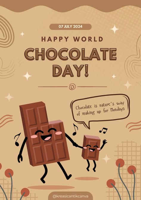 👉CLICK THE LINK TO EDIT!💻✨   Celebrate Happy World Chocolate Day with this stunning poster design template! Perfect for chocolate lovers, this design will add a sweet touch to your celebrations. Customize it easily with Canva's editing tools to include your message or event details. Enjoy the rich and delicious vibes of this special day. #WorldChocolateDay #CanvaDesign #ChocolateLovers #PosterTemplate #CelebrateWithChocolate  👣 Follow us too! 🌟 @kreasicantikcanva World Chocolate Day Poster, Happy World Chocolate Day, World Chocolate Day, Jimin's Abs, Chocolate Day, Photo Collage Maker, Marketing Logo, Food Poster Design, Collage Background