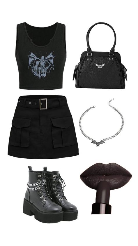 alt grunge goth outfit inspo black bats Skeleton killstar Grunge Goth Outfits, Goth Outfit Inspo, Alt Grunge, Goth Outfit, Alt Outfits, Outfit Inspo Summer, Black Bat, Grunge Goth, Goth Outfits