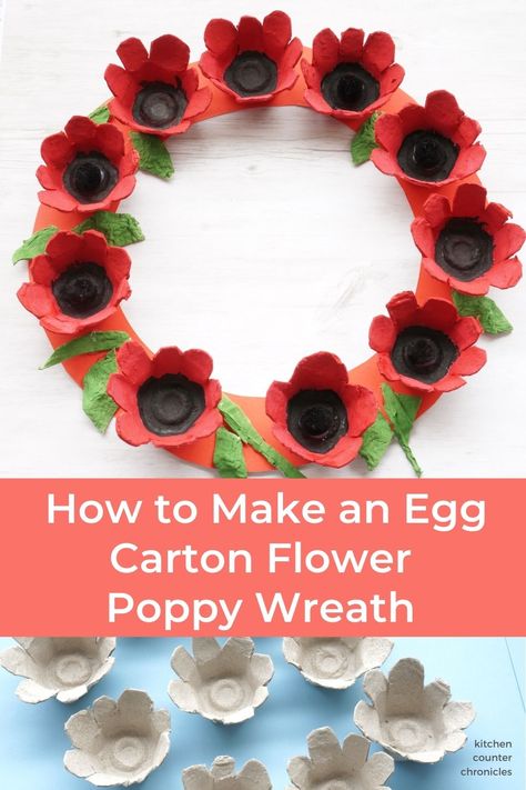 Remembrance Day Class Wreath, Poppy Wreath Craft Kids, Remembrance Day Craft, Veterans Day Crafts For Kids, Egg Carton Flower Wreath, Veterans Day Crafts, Turkey Crafts For Kids, Poppy Craft For Kids, Childminding Ideas