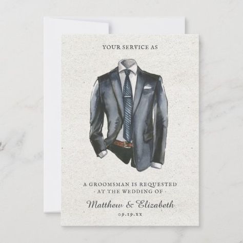 Modern Watercolor Suit Groomsman Proposal Request for $2.57 - Bridesmaid Card Suit Illustration, Groomsman Card, Groomsman Proposal, Funny Jobs, Best Man Wedding, Man Wedding, Modern Suits, Chic Bridal Showers, Awesome Bachelorette Party