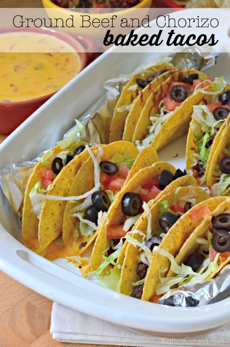 Taco Recipes Ground Beef, Baked Tacos, Mexican Cantina, Baked Tacos Recipe, Beef Chorizo, Chorizo Tacos, Recipes Ground Beef, Veal Recipes, Chorizo Recipes