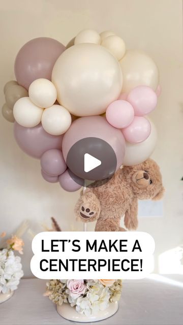 SAY IT WITH BALLOONS LLC on Instagram: "Let’s make a centerpiece 🧸✨ Base - Lamp @ikea Spray paint @homedepot Dry foam @hobbylobby Silk flowers @hobbylobby Balloons @pshelium Teddy Bear @amazon #cltballoons #charlottemoms #balloonartist #charlottemom #happybirthday #cltmom #cltmoms #cltballoonartist #balloonentrance #charlotteballoons #firstbirthdayideas #charlotteballoonsartist #firstbirthday #babyshower #cltkids #balloontutorial #centerpiece #centerpiecesideas #teddybearparty #wecanbearlywait" Boho Teddy Bear Centerpieces, Diy Teddy Bear Centerpieces, Teddy Bear Table Centerpieces, Baby Shower Teddy Bear Centerpieces, Teddy Bear Balloon Centerpiece, Teddy Bear Centerpieces Diy, Bear Centerpiece Ideas, Baby Shower Balloon Centerpieces, Balloon Centerpieces Diy